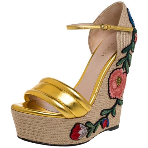 gucci sandals wedge|Gucci wedge sandals flowers.